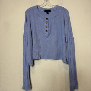 Forever 21 Waffle Knit Oversized Cropped Long Sleeve Shirt 3X